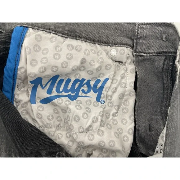 Mugsy Jeans Mens 32x32 Gray Beans Stretch Distress Whiskering Denim Grunge Biker - Picture 12 of 12